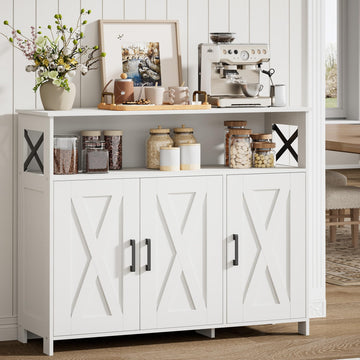 Farmhouse Coffee Bar Cabinet, Kitchen Storage Cabinet, White