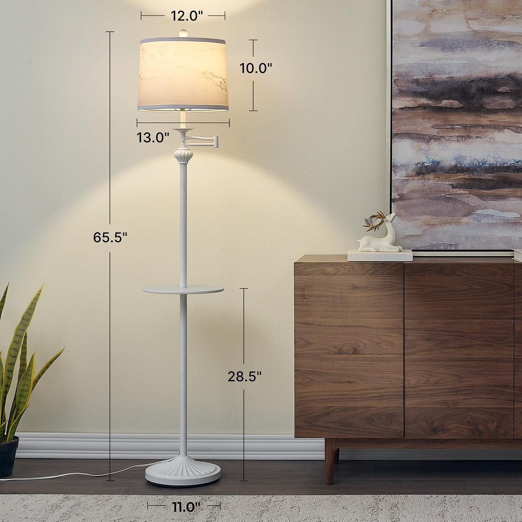 Floor Lamp with 350° Adjustable Swing Arm, Standing Lamp with Storage Tray