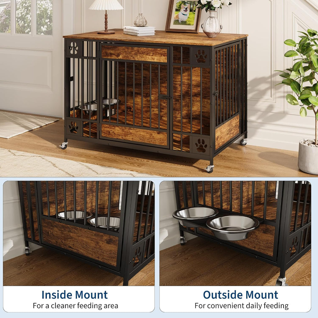 Dog Crate Furniture, Indoor Dog Kennel with Triple Doors, Brown