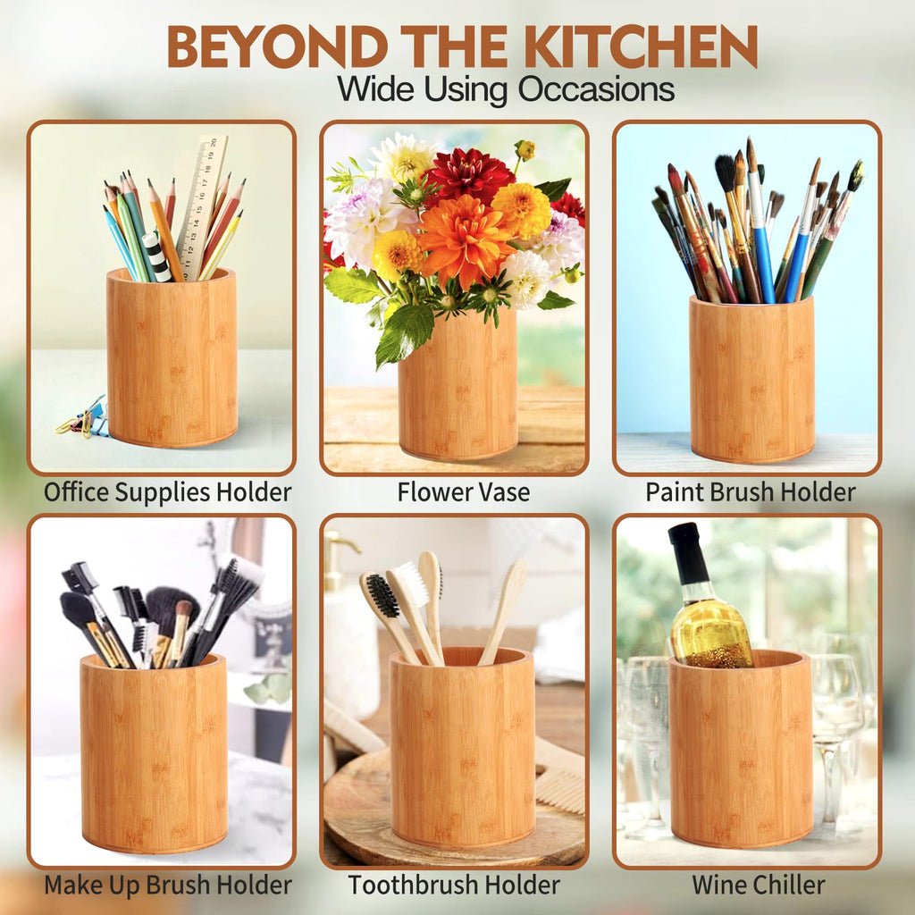 Bamboo Utensil Holder, Large Utensil Holders Counter, Bamboo Spoon and Chopstick Holder Decor, Flatware and Spatula