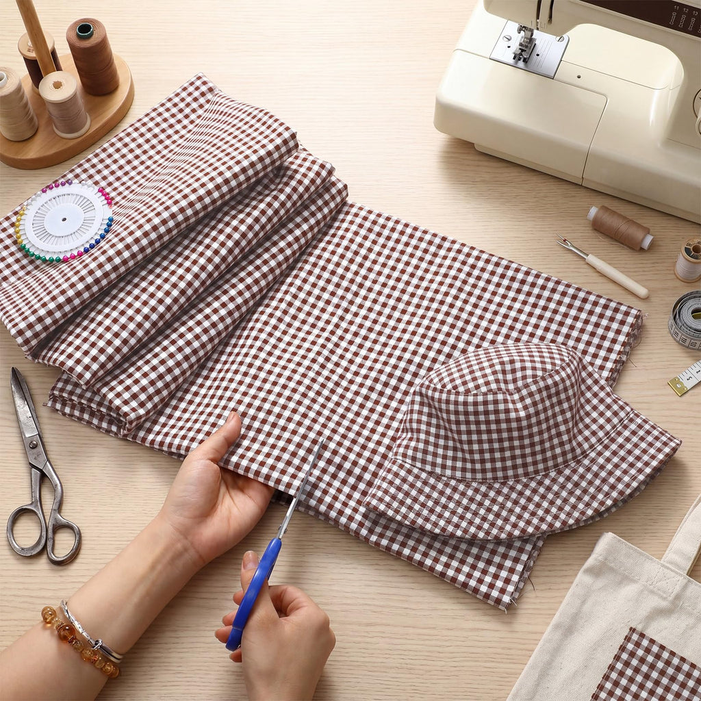 5 Yard Brown Gingham Fabric 100% Cotton 45" Wide