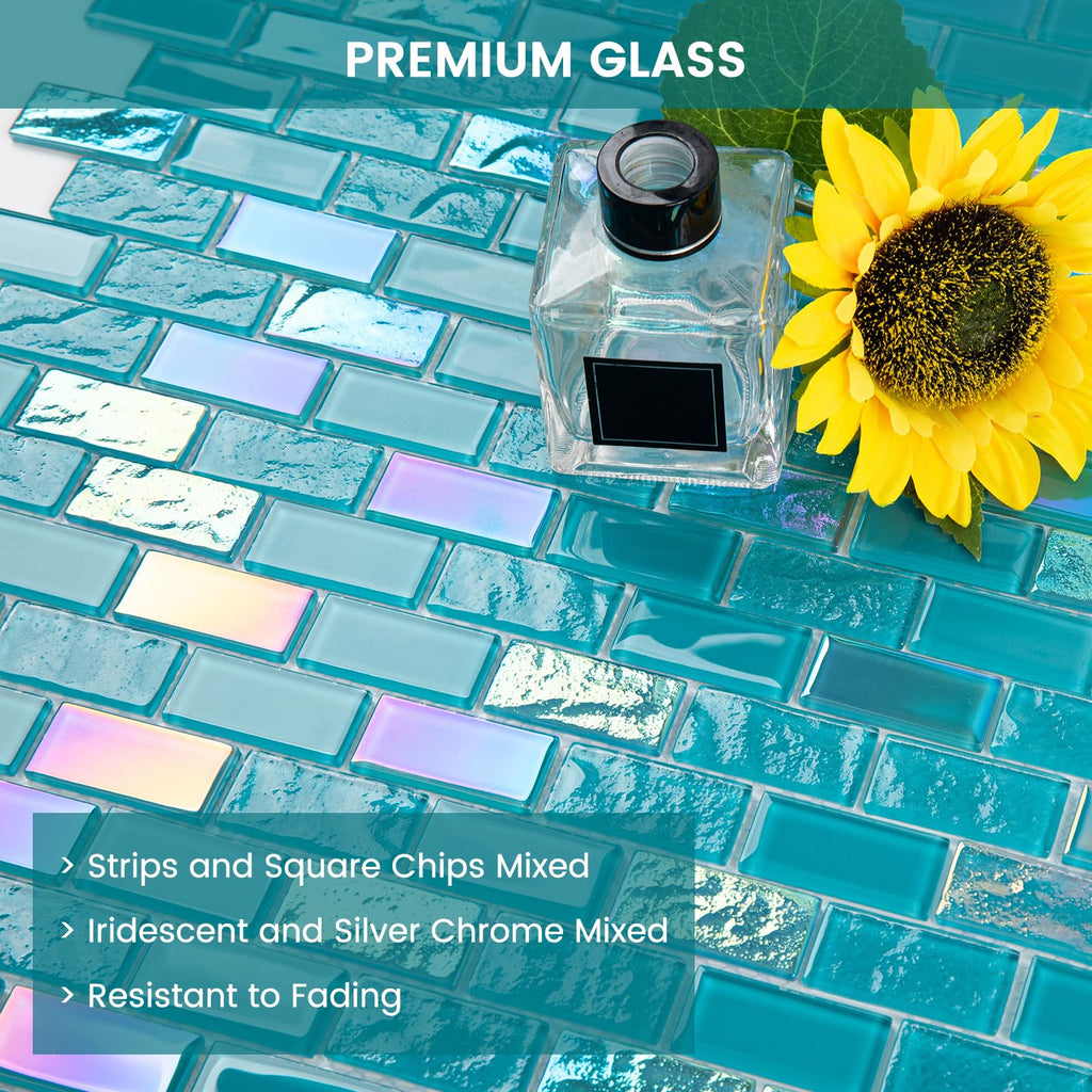 Glass Mosaic Tile Vanadium Blue 12 x 12 Inch Glossy Glass Tile for Swimming Pool Kitchen Backsplash Shower Waterline