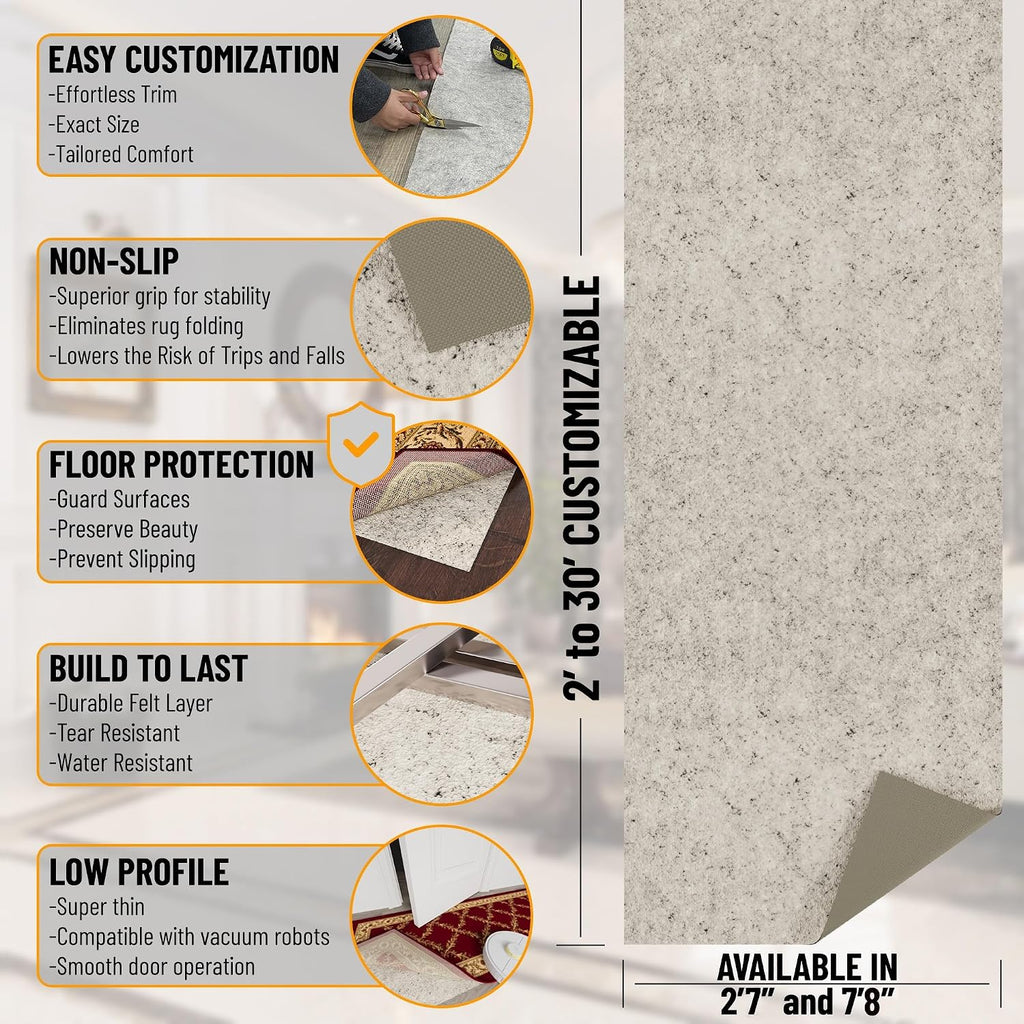 Non Slip Rug Pad Grip 3x5 1/8 Thick, Protection for Any Flooring Surface, Keep Your Runner Rug and Area Rugs