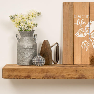 Reclaimed Wood Floating Wall Shelf | Solid Rustic American Barnwood with Floating Shelf Brackets | 2.75" Thickness