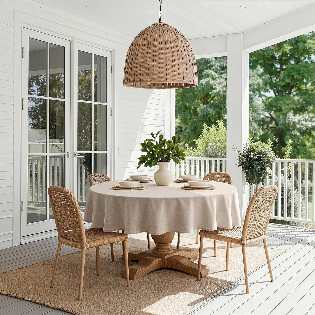 Linen Textured 70 Inch Round Tablecloth Ivory