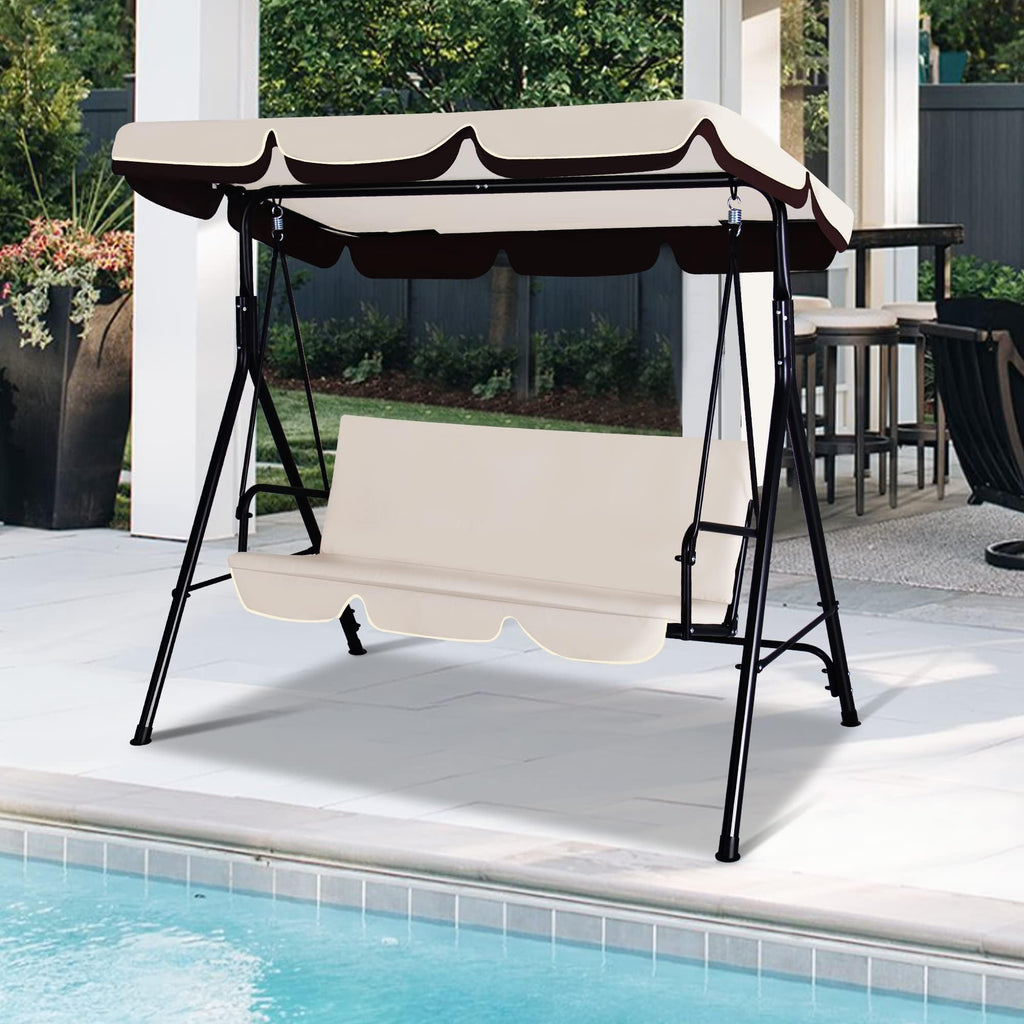 3-Seat Patio Swing Chair, Beige