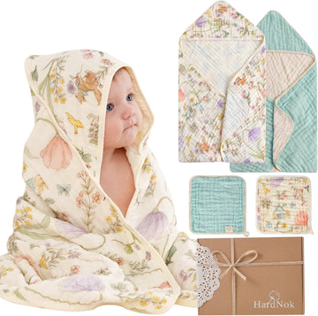 Muslin Baby Bath Towels Set Organic Cotton Blend (Garden Green)