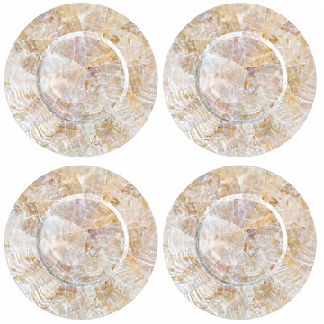 13" Set of 4 Mother of Pearl Charger Plates, Natural Pearlescent