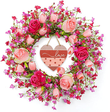 Valentines Day Wreaths for Front Door 22 Inch Valentines Wreath Artificial Valentine's Day Wreath with Red Pink Roses