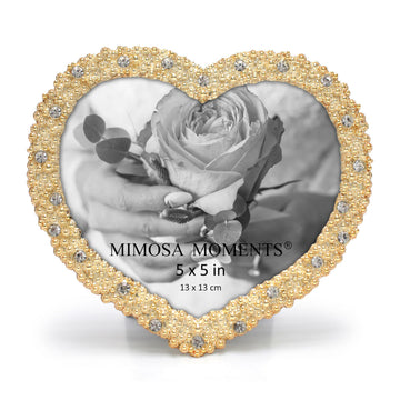 5x5 Heart Shaped Brass Bling Picture Frame with Rhinestones