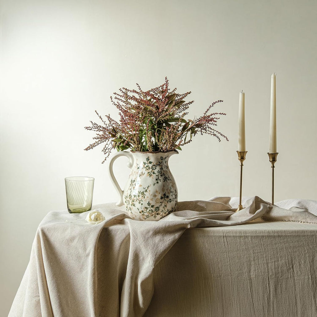 Ceramic Flower Vase | Green Rustic Farmhouse Pitcher Vase