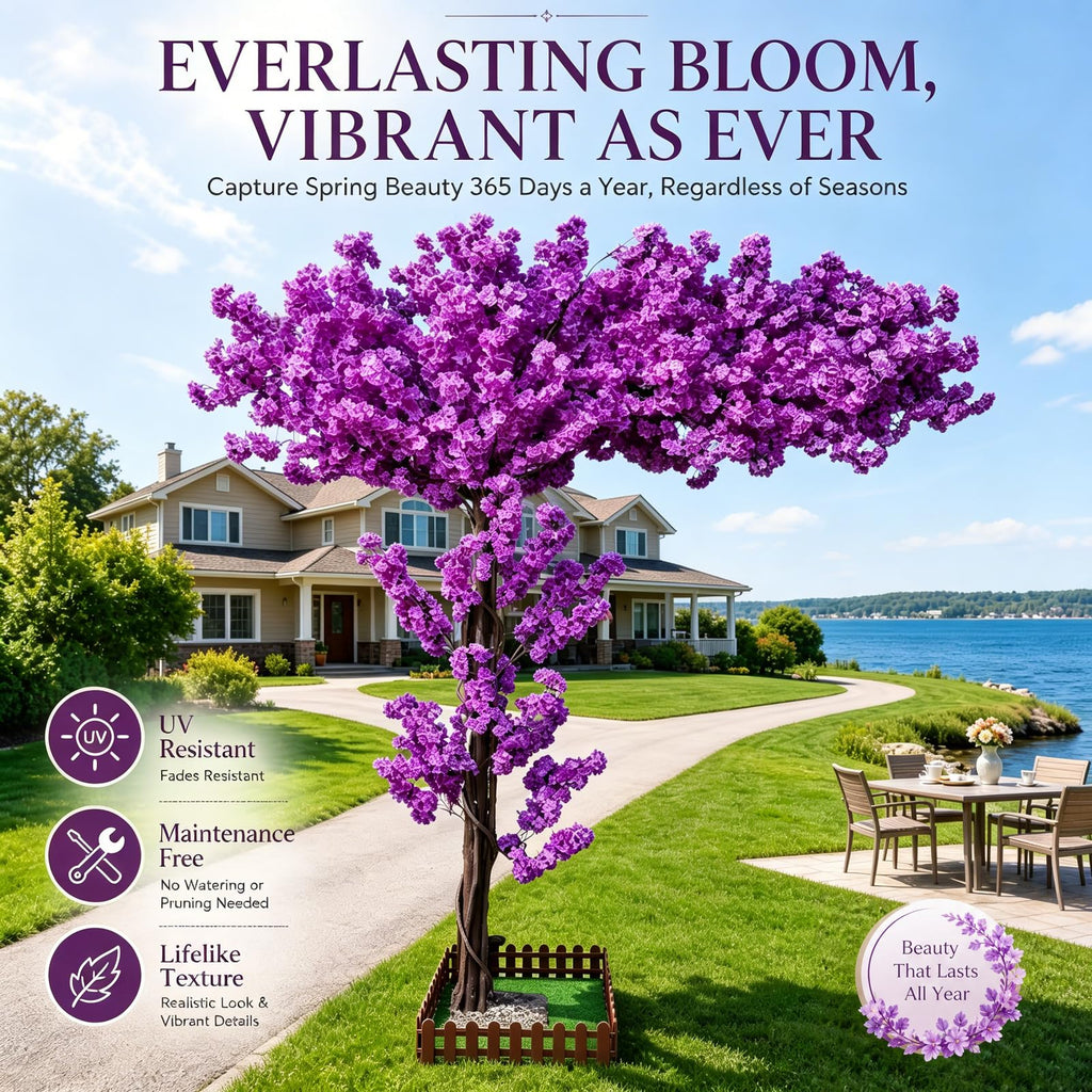 10FT Tall Artificial Cherry Blossom Trees Purple for Indoor Outdoors, Faux Fake Cherry Blossom Tree Living Room