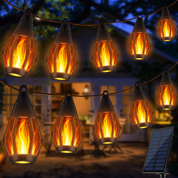 Solar Flame String Lights, 42FT 15 LED Bulbs Waterproof, Warm White