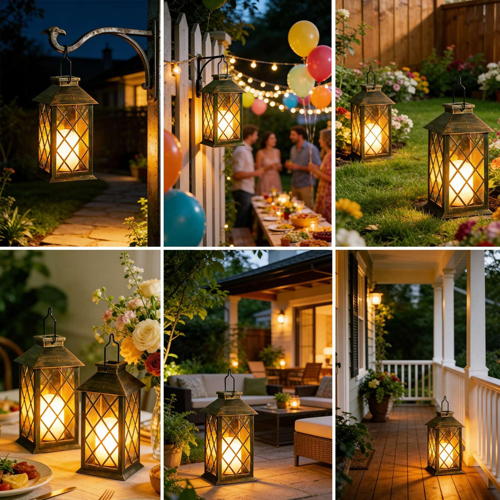 2 Pack 11" Medium Tempered Glass Solar Lanterns Outdoor Waterproof