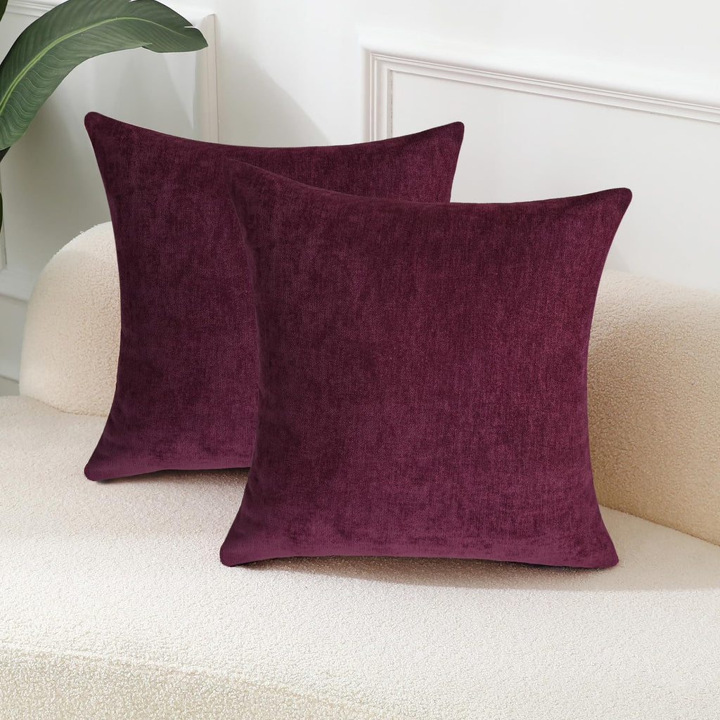 Burgundy Soft Throw Pillow Covers Decorative Chenille Lumbar Couch Cushion Cases Sofa Decor, Set of 1, 26 x 26 Inches