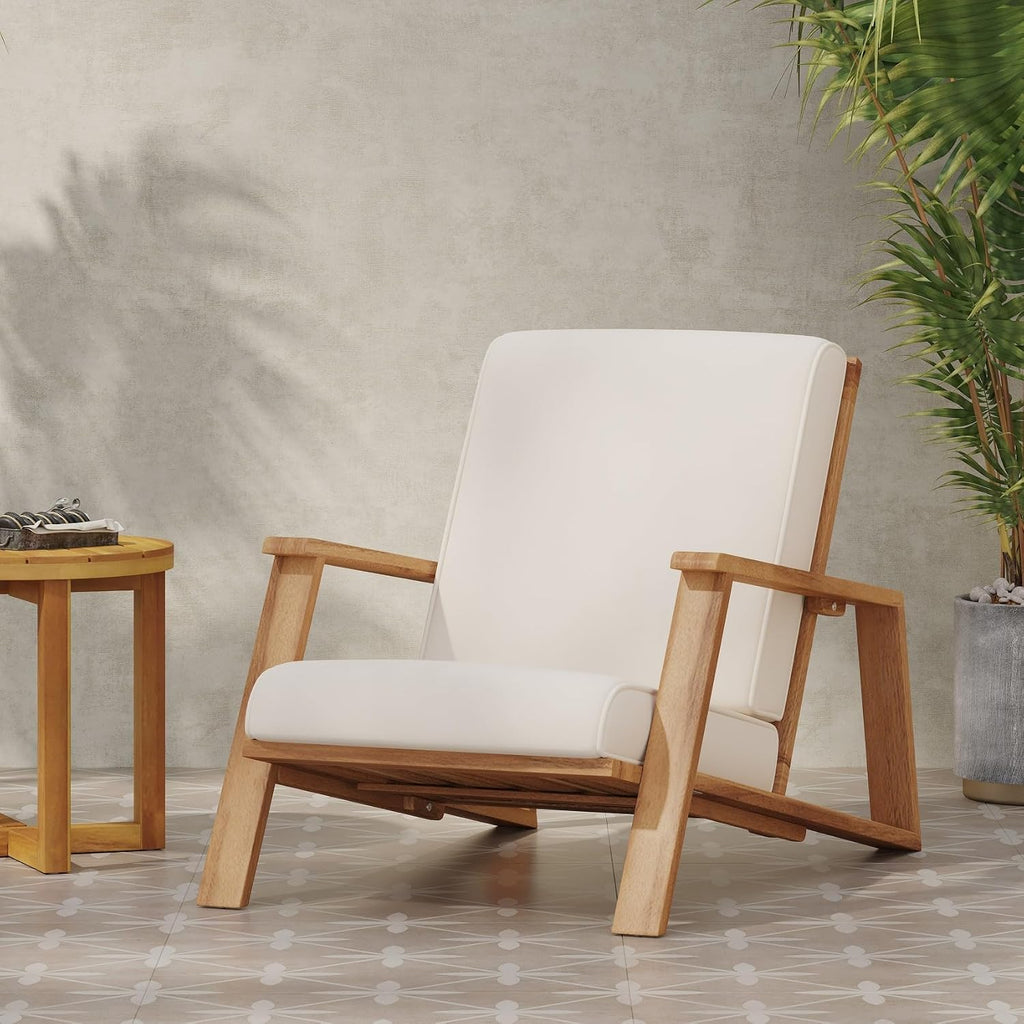 Acacia Wood Outdoor Chaise Lounge Chair, Patio Reading Lazy Recliner Sofa Couches Seating with Weather-Resistant