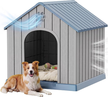 43 Inch Large Dog House Outdoor/Indoor, Plastic, Blue