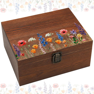 Wedding Wooden Keepsake Box, Flower, Brown, 11.02 x 8.86 x 4.92 Inches