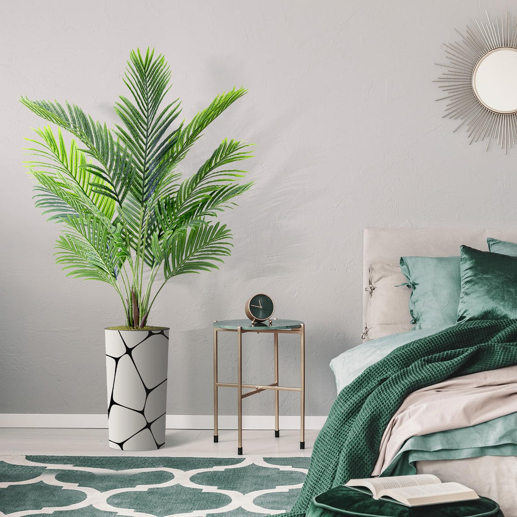 Artificial Tree in Geometric Pattern Planter, Fake Areca Tropical Palm Silk Tree for Indoor and Outdoor Home