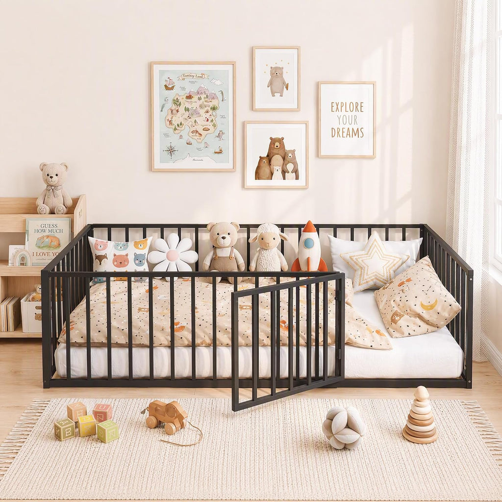 Toddler Floor Bed, Metal Montessori Bed for Kids, Black