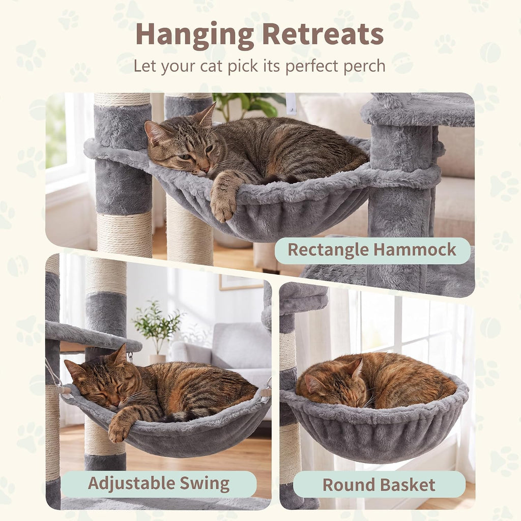 Cat Tree, 71-Inch-Tall Tower for Indoor Cats with 2 Perches