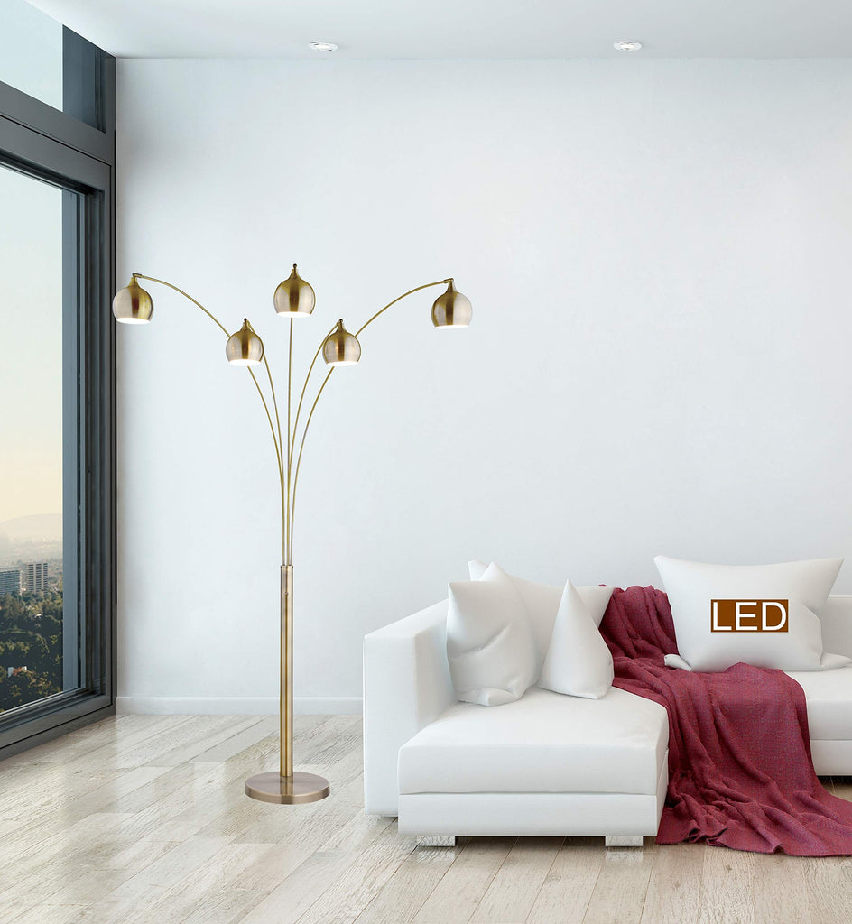 Amore 5-Arched Floor Lamp with Dimmer, 86", Antique Satin Brass