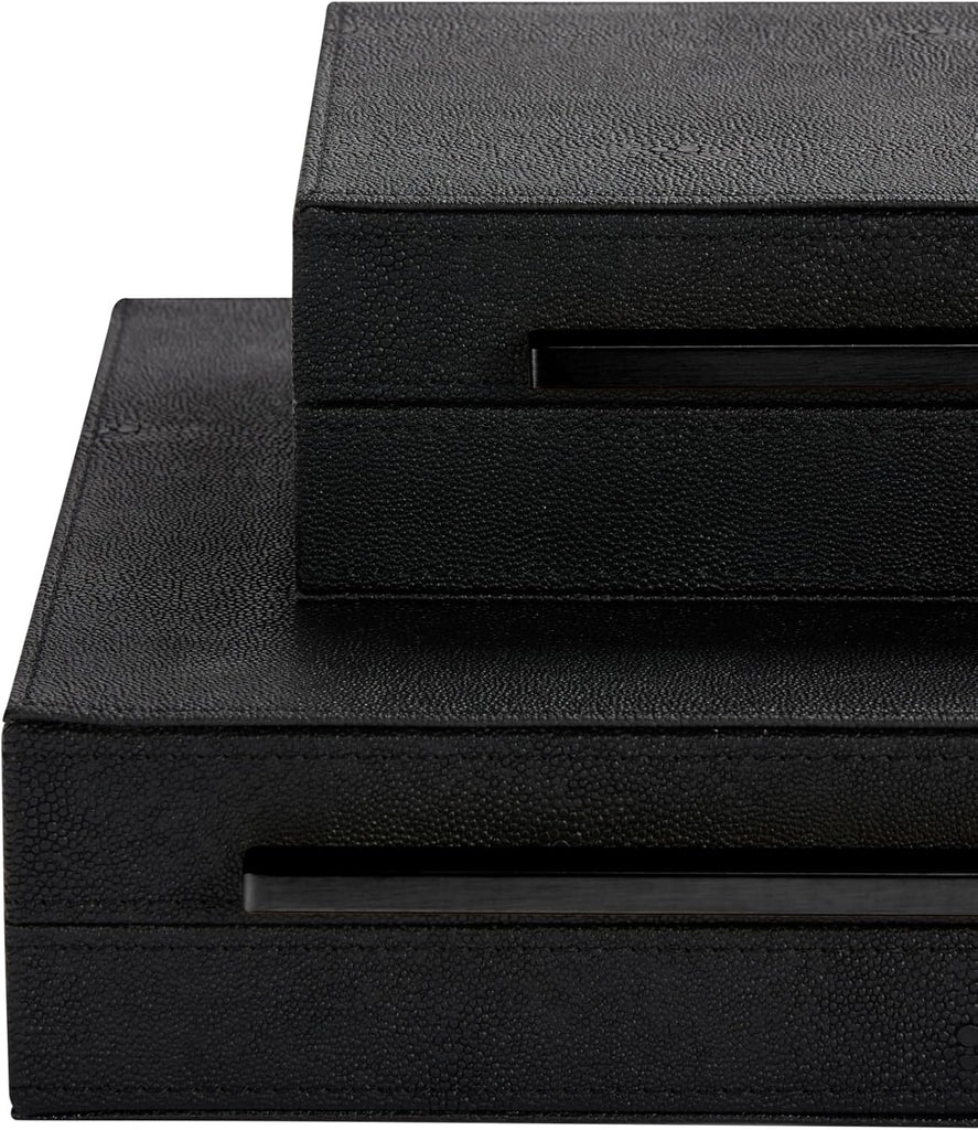 Decorative Boxes With Black Metal Handles,PU Faux Leather Jewelry Boxes Modern Storgage Boxes With Lids - Set of 2