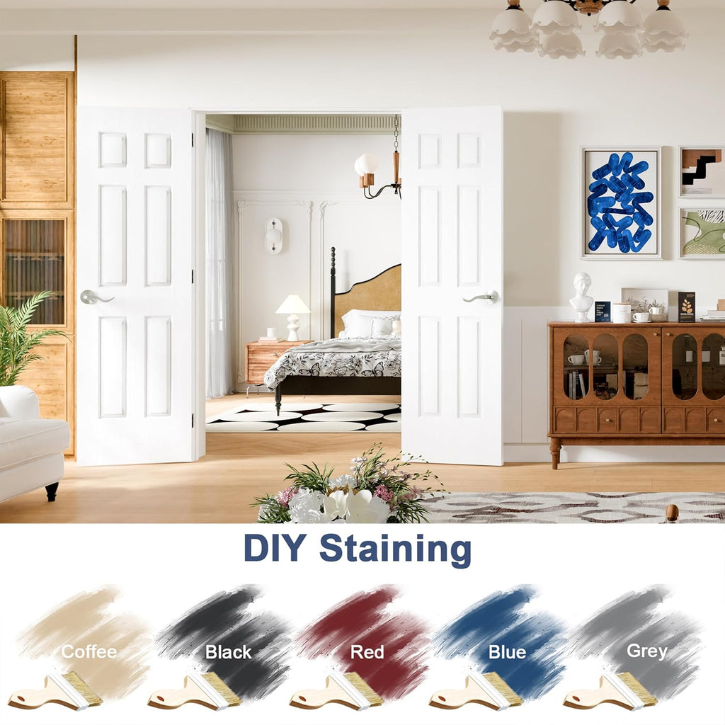 French Doors, 60" x 80" Hollow Core Interior Doors with Door Jamb & Hardware Kit and Silver Door Levers, 6-Panel