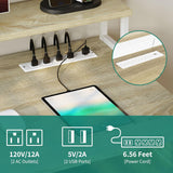 Computer Desk with Drawers, 47.2" Office Desk with Power Outlets & LED Light, Home Office Desk with Storage Shelves