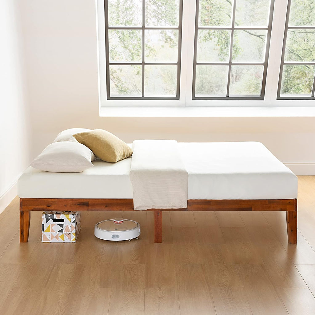 Naturalista Classic - 79.5"L 59.5"W 12"H Inch Solid Wood Platform Bed with Wooden Slats, No Box Spring Needed, Easy