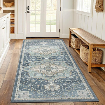 2x6 Washable Runner Rug, Low-Profile Kitchen Rugs with Non-Slip Backing & Durable Edge Binding, Vintage Entryway