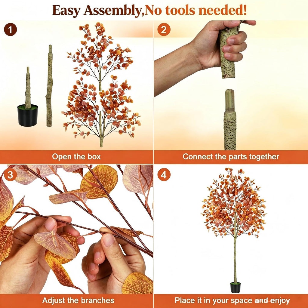 6ft Fall Tree Artificial Eucalyptus Tree, Indoor Outdoor Fall Decor