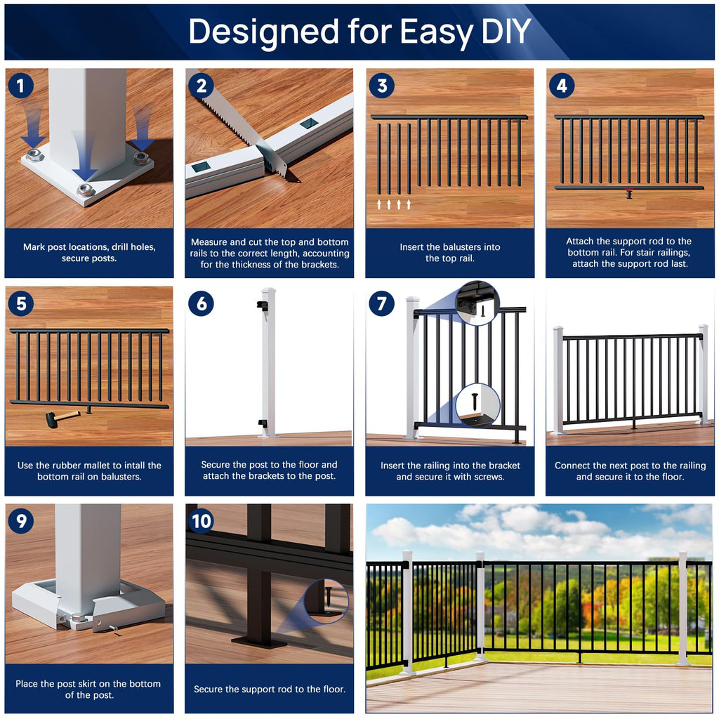 2.56in x 2.56in x 42.5in Aluminum Railing Post with Drill Bit, White
