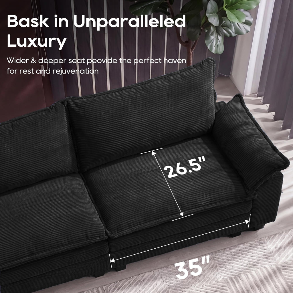 Oversized Modular Sectional Sofa, Solid Black:87" I Shaped