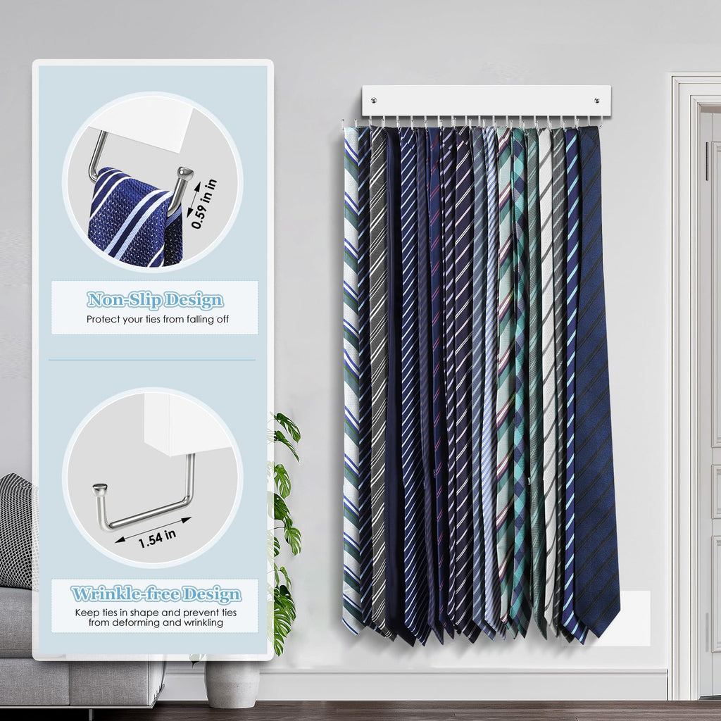 Tie Rack Belt Hanger Wall Mounted Tie Organizer White 2 Pack