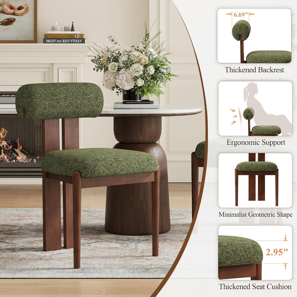 Modern Wooden Dining Chairs Set of 2, Upholstered Fabric Kitchen Chairs with Sculptural Backrest, Mid-Century