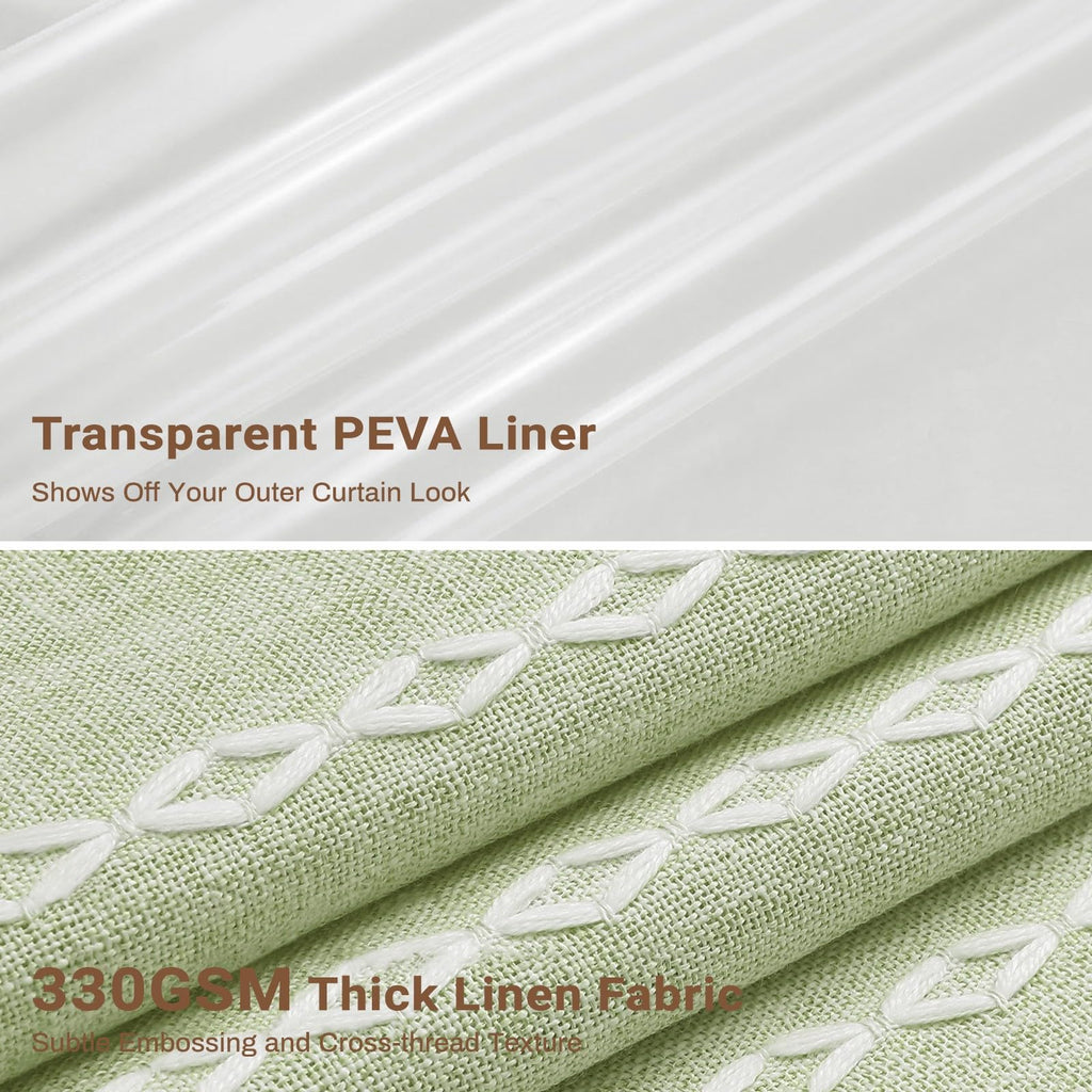 3 in 1 Boho Long Linen Shower Curtain with Liner, Sage Green, 72x78