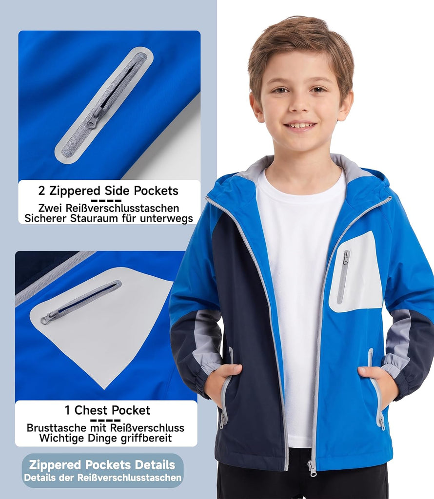 Boys Rain Jacket Waterproof Windbreaker with Hood Mesh Lined