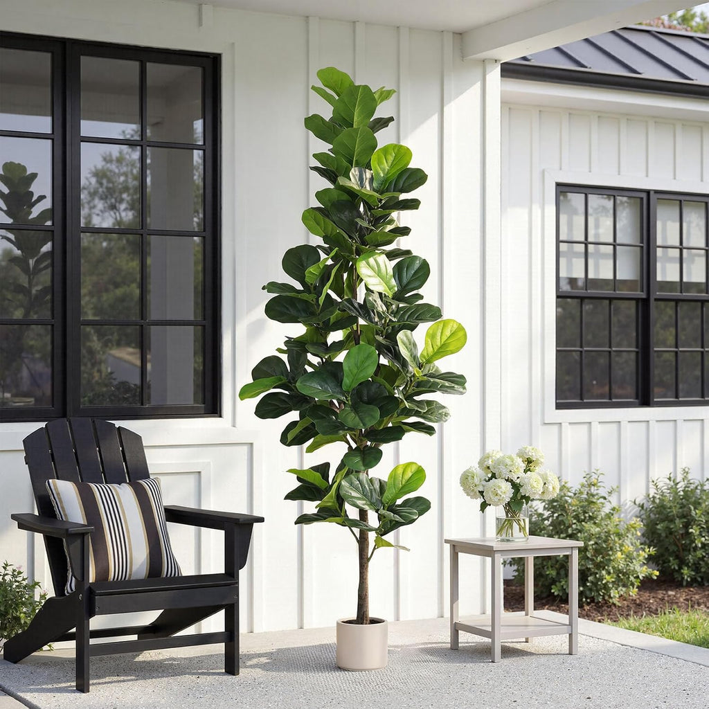 Artificial Fiddle Leaf Fig Tree 7FT with Planter Faux Trees Indoor Tall Artificial Tree, Stable Base, 128 Realistic