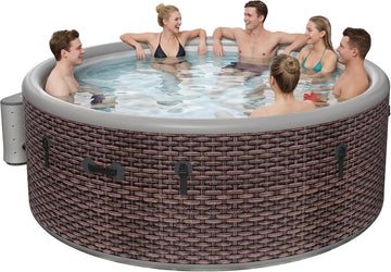 77" Premium Drop-Stitch Inflatable Hot Tub for 6 Person, Rigid Portable Outdoor Spa with 180 Massage Jets, Smart