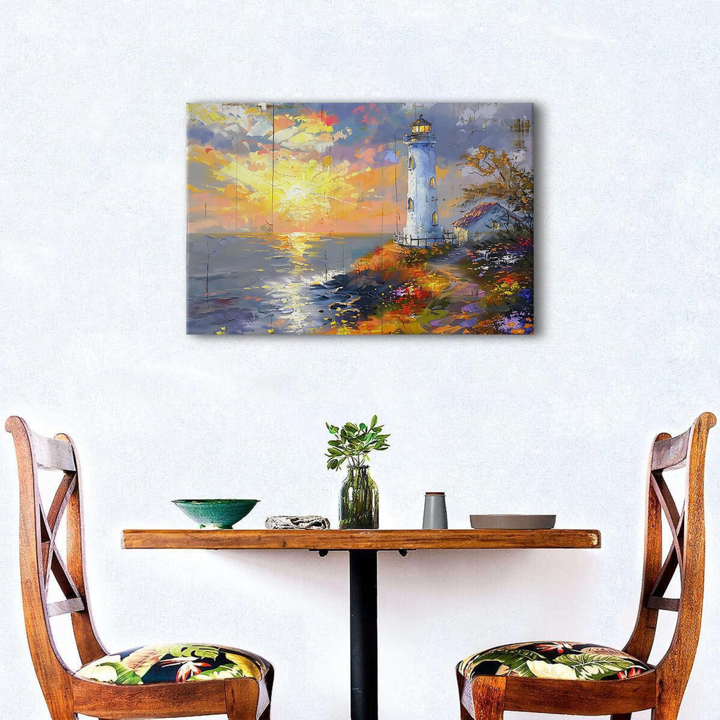Sunset Coastal Wall Art Lighthouse Pictures Abstract Nature Beach Scenery Canvas Prints Ocean Landscape Wall Decor