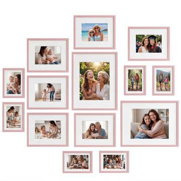 14 Pack Pink Picture Frames Set, 2pcs 11x14 Matted for 8x10, 6pcs 8x10 Matted for 5x7, 6pcs 5x7 Matted for 4x6