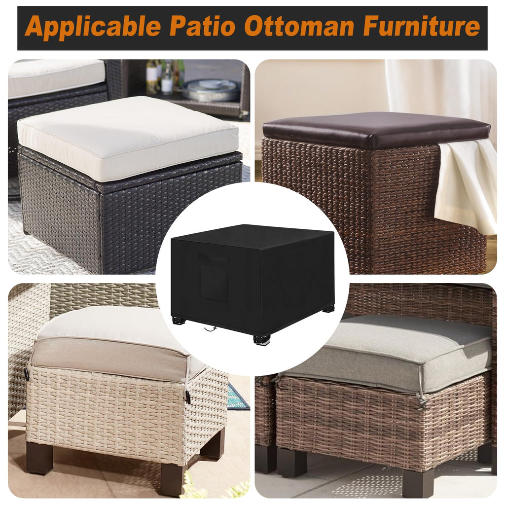 Outdoor Patio Ottoman Cover, 600D Heavy Duty Patio Furniture Cover