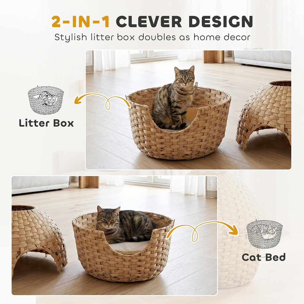 Hidden Cat Litter Box Plant Furniture Enclosure with Faux Plant