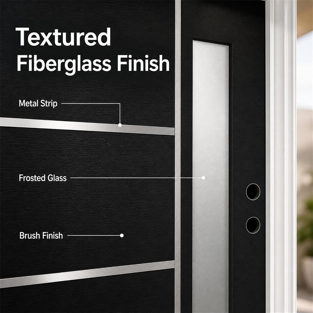 36 x 80 Textured Finished Fiberglass Door with Brickmould, Double-Sided Frosted Glass Modern Style for Home's Front