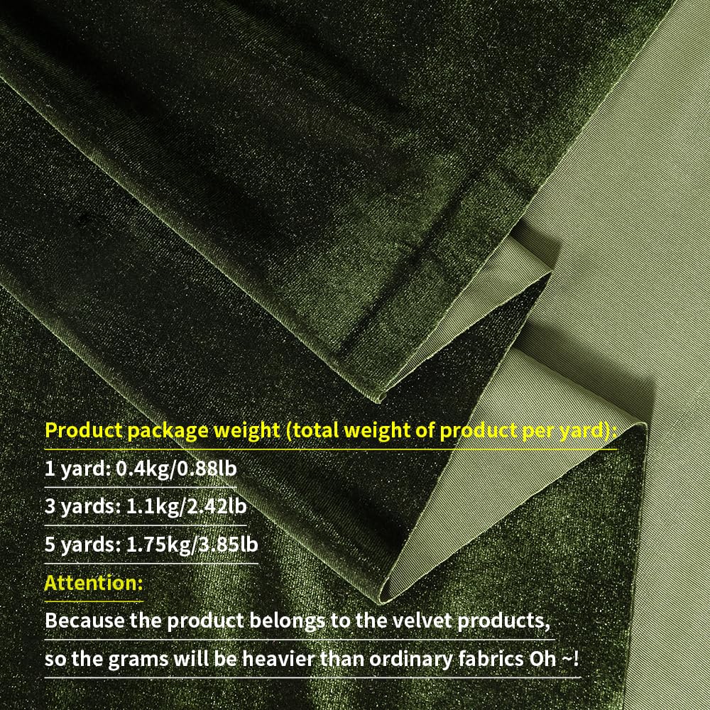 Dark Olive Green Velvet Fabric by The Yard, 5 Yards, 60" Wide