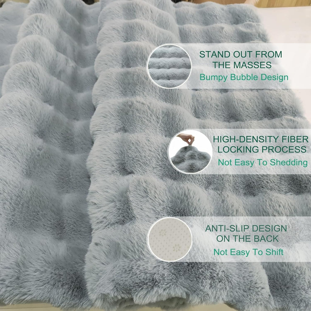 Faux Rabbit Fur Rug 4x6 ft Cloud Gray Bubble Fur Area Rug Washable