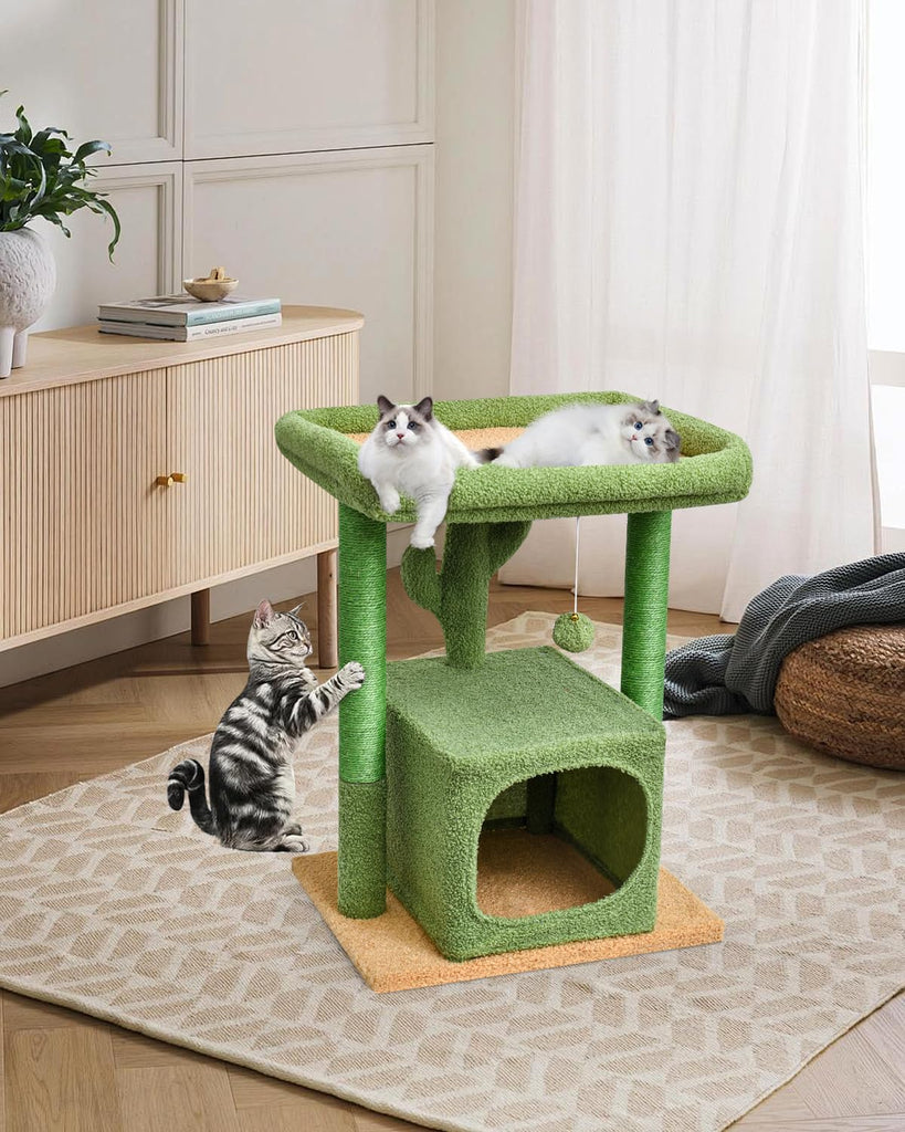 27" Cactus Cat Tree for Indoor Cats, Green Modern Activity Tower