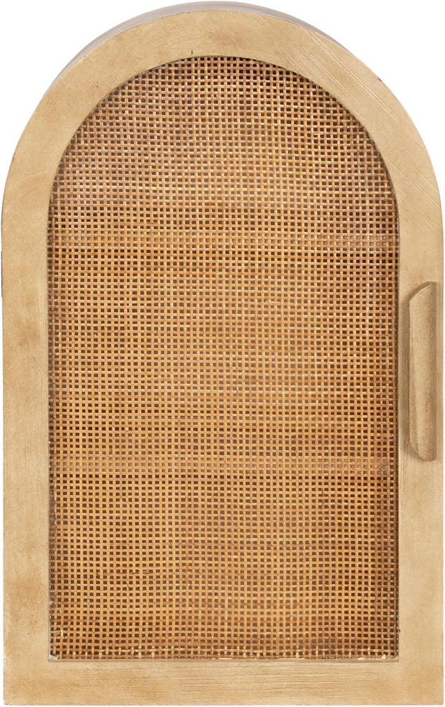 Ori Transitional Cane One-Door Arched Wall Cabinet, 15 x 8 x 24, Natural, Decorative Rattan Wall Storage Cabinet with