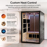 Vyre Sauna for 2 Person, Black - Low EMF FAR Infrared Home Sauna with 6 Carbon Heaters, Red Light Therapy and FM Audio